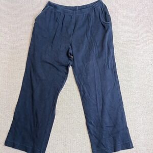 Lands' End Knit Pants Women M Navy Blue Excellent Fit 3 Cotton Straight Leg